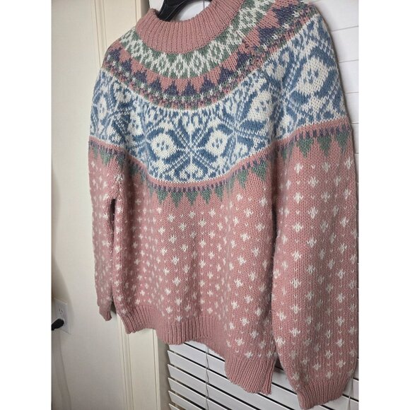 VTG Womens Fair Isle Knit Sweater Pink Nordic Pullover M Preppy Karen Scott - Picture 2 of 8